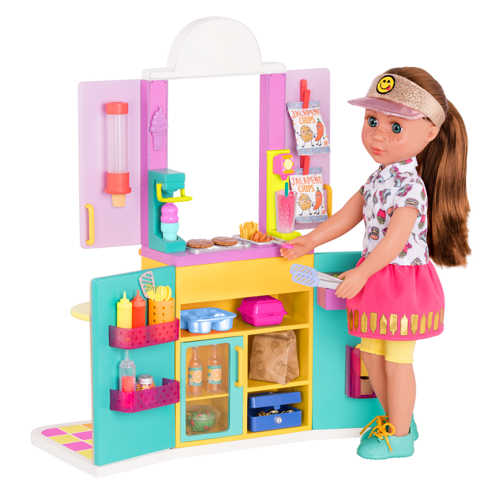 Drive-thru restaurant playset with toy food