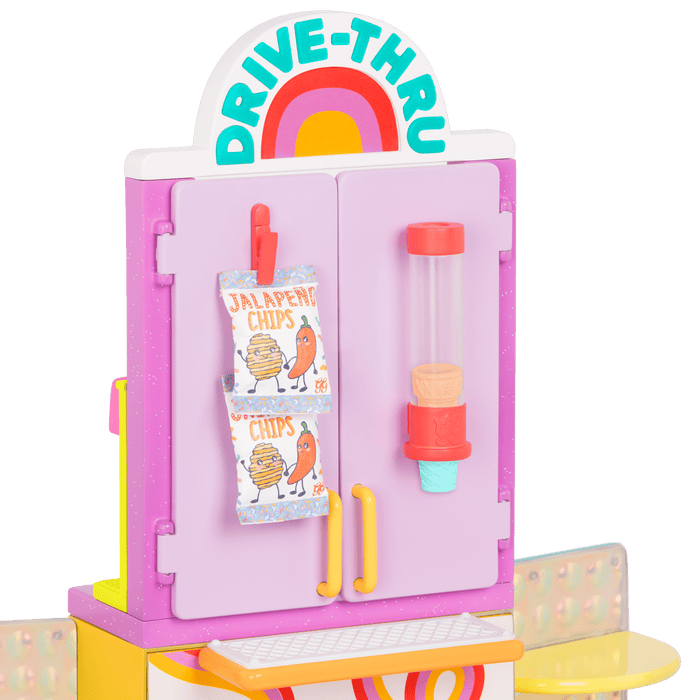Drive-thru restaurant playset with toy food