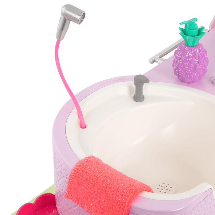 Two 14-inch dolls with hair salon playset