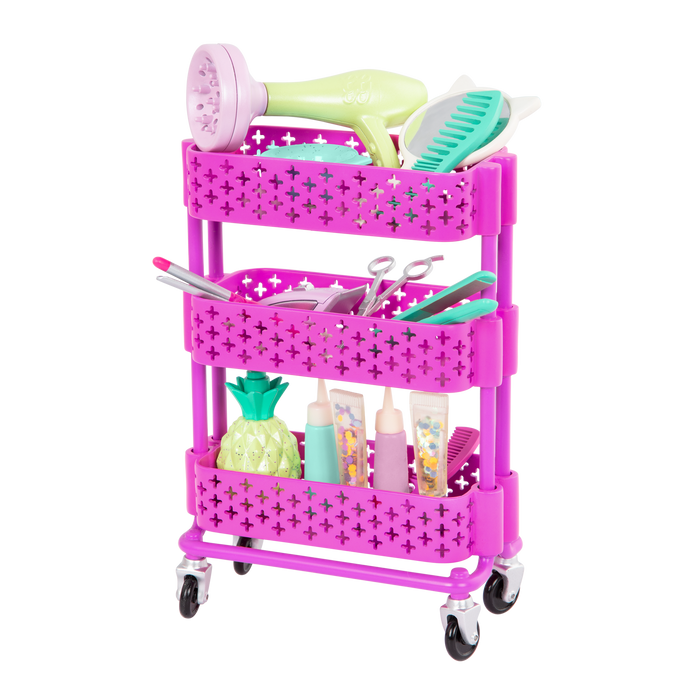 Two 14-inch dolls with hair salon playset