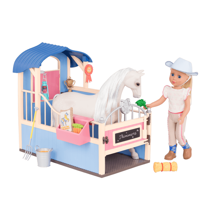 14-inch doll with horse stable playset