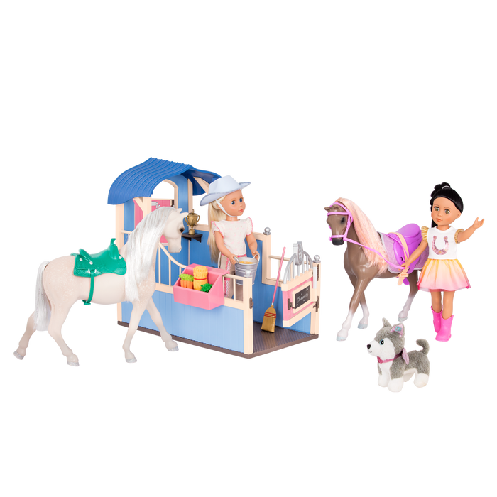 14-inch doll with horse stable playset