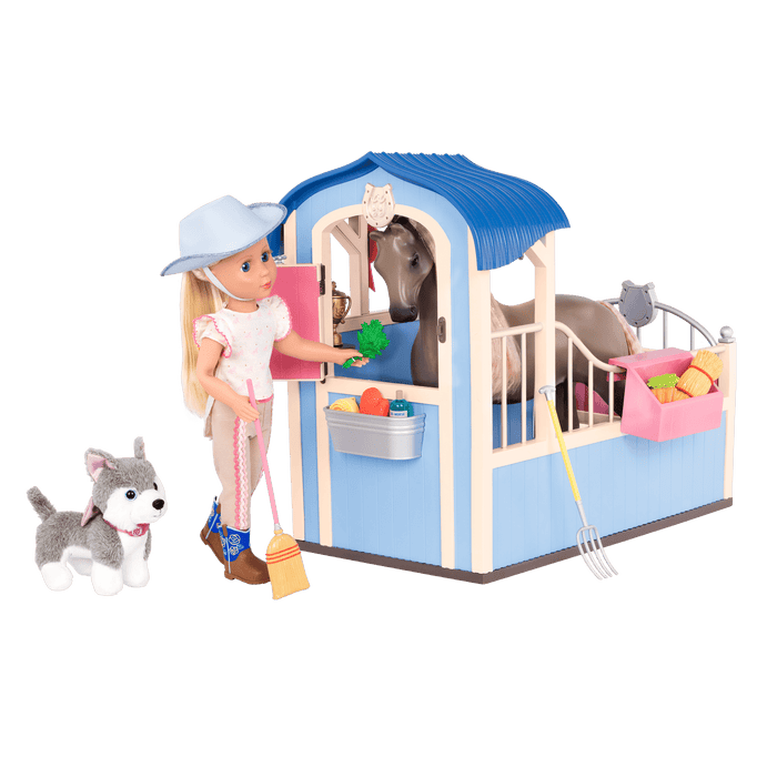 14-inch doll with horse stable playset