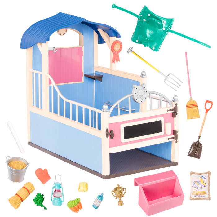 14-inch doll with horse stable playset