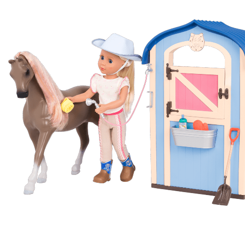 14-inch doll with horse stable playset