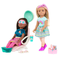 Two 14-inch dolls with salon chair and spa accessories