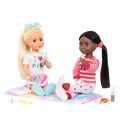 Two 14-inch dolls with sleepover party playset