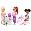 Three 14-inch dolls with terrace playset