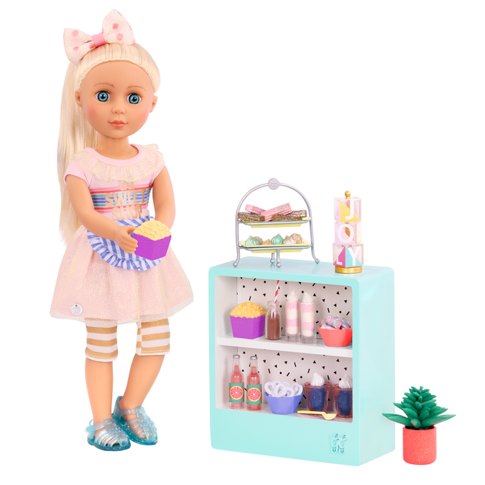 Three 14-inch dolls with terrace playset