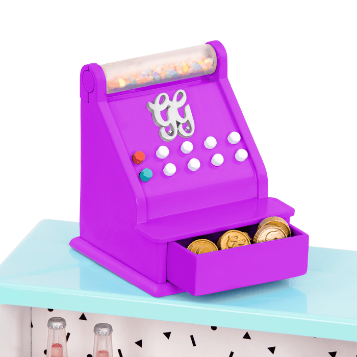 Three 14-inch dolls with terrace playset