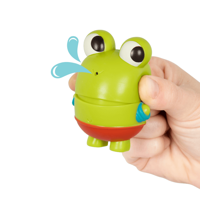 Frog squirt and light-up whale bath toys.