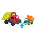 Large toy dump truck and small toy dump truck.