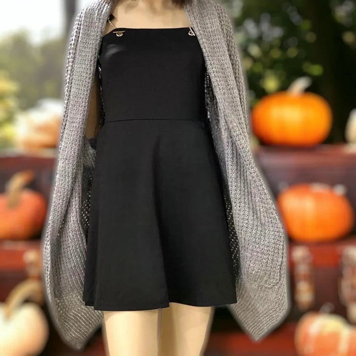 gray mid length knit cardigan with pockets open front rolled collar gray cardigan with batwing sleeves