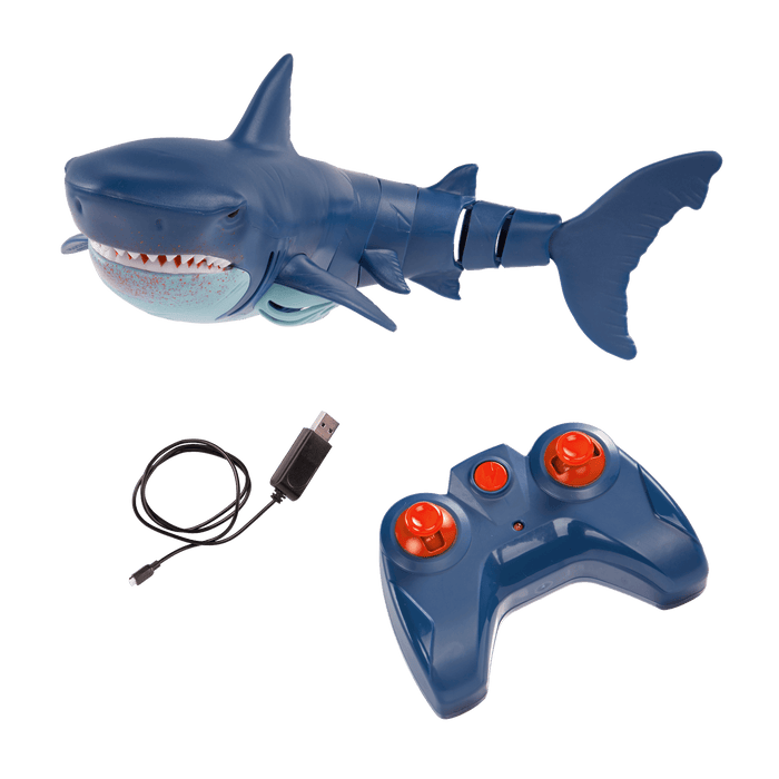 Underside of remote control shark toy