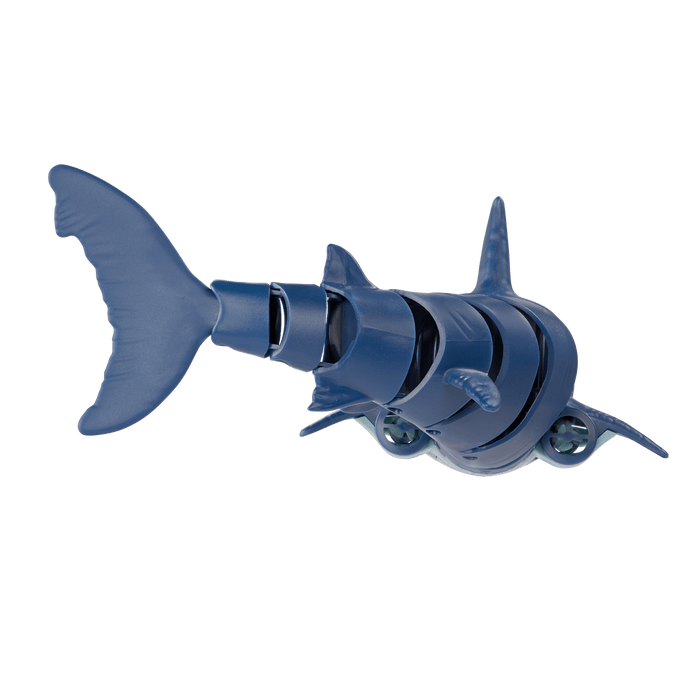 Underside of remote control shark toy