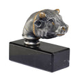 Silver-plated Greek Bull's Head Cup reproduction mounted on a black marble base.