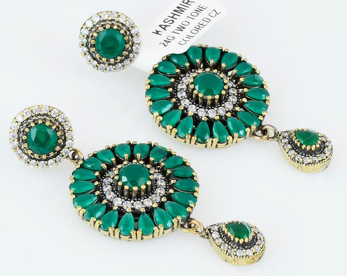 Green Emerald Chandelier Earrings 925 Sterling Silver Ottoman Dome Dangle Drop Earring - KashmirDesigns