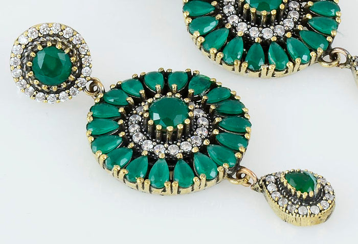 Green Emerald Chandelier Earrings 925 Sterling Silver Ottoman Dome Dangle Drop Earring - KashmirDesigns