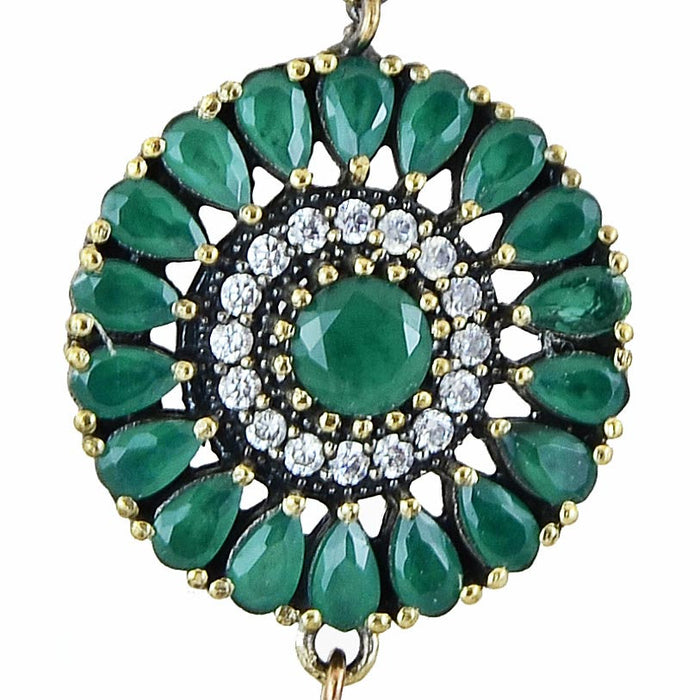 Green Emerald Chandelier Earrings 925 Sterling Silver Ottoman Dome Dangle Drop Earring - KashmirDesigns