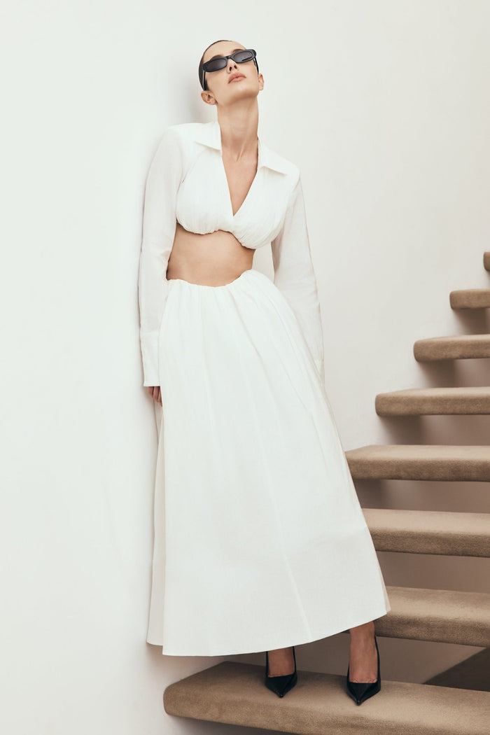 Greta Gathered Maxi Skirt - White