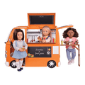 Three 18-inch dolls with toy food truck