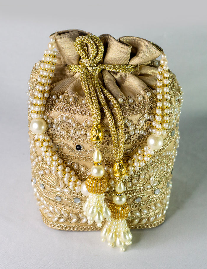 Hand Embellished Golden Potli