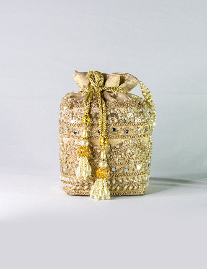Hand Embellished Golden Potli
