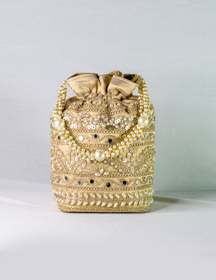 Hand Embellished Golden Potli