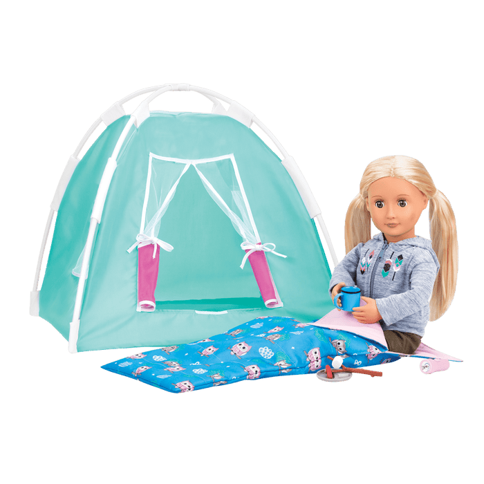 Ginger sitting in sleeping bag