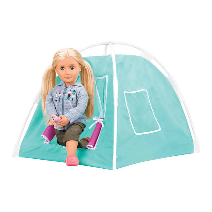 Ginger sitting in sleeping bag