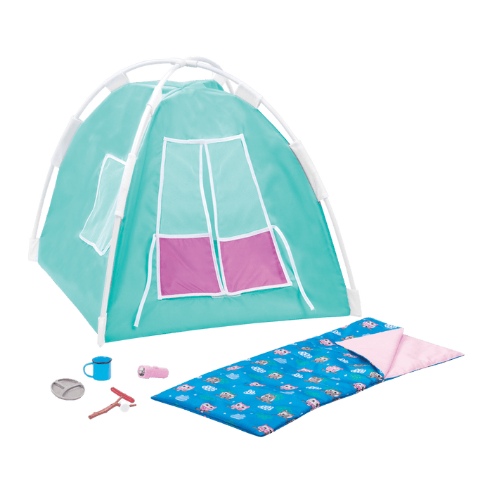 Ginger sitting in sleeping bag