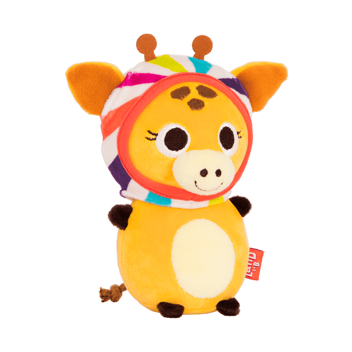 Plush giraffe with a candy hood.
