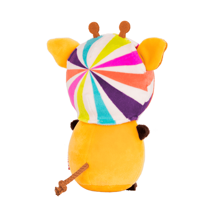 Plush giraffe with a candy hood.