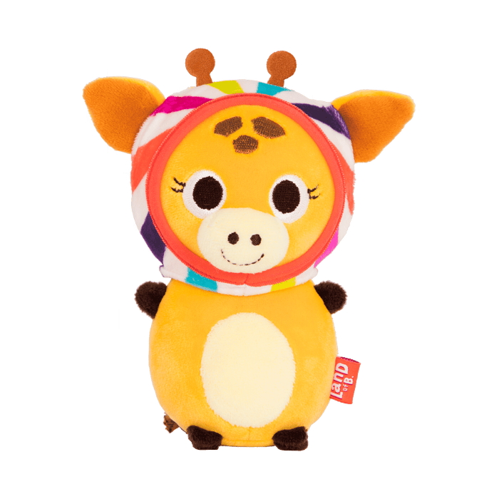 Plush giraffe with a candy hood.