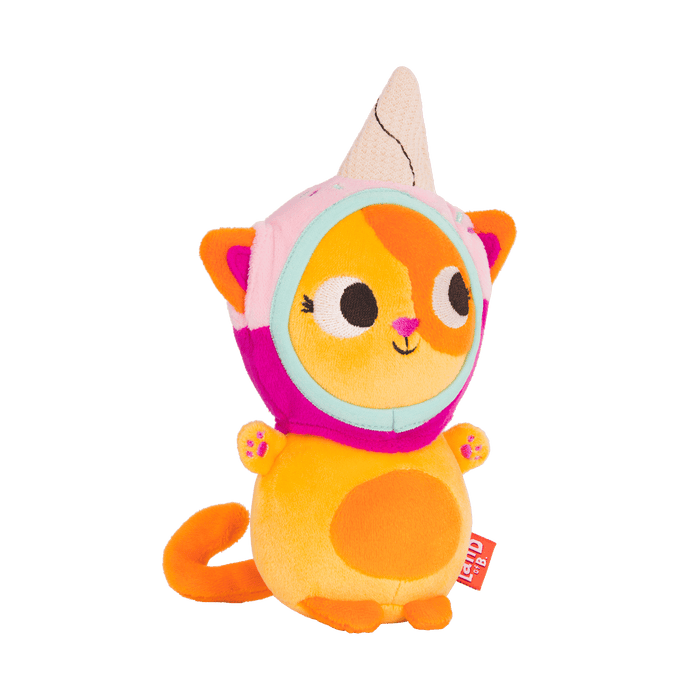Plush cat with an ice cream hood.