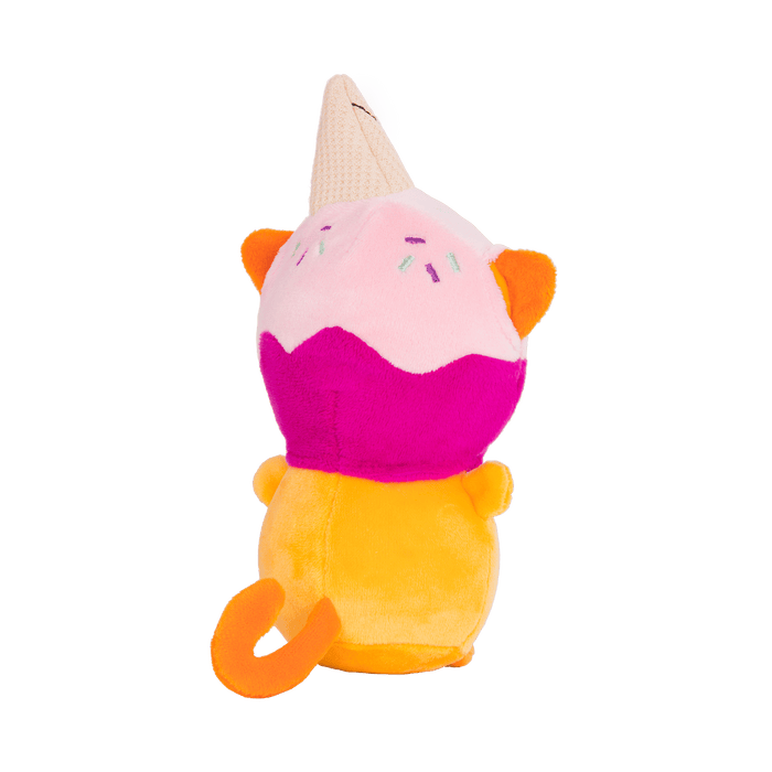 Plush cat with an ice cream hood.