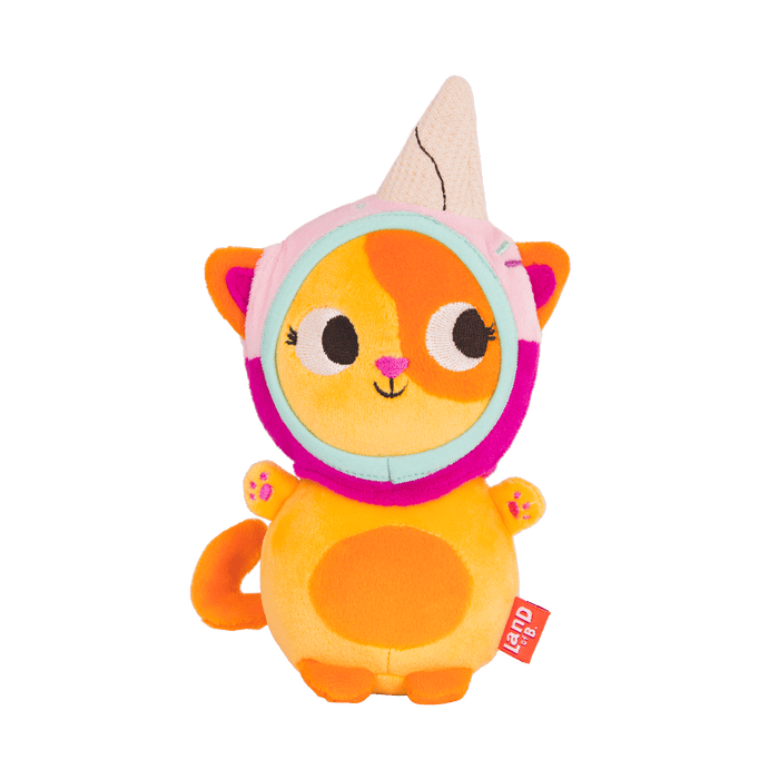 Plush cat with an ice cream hood.