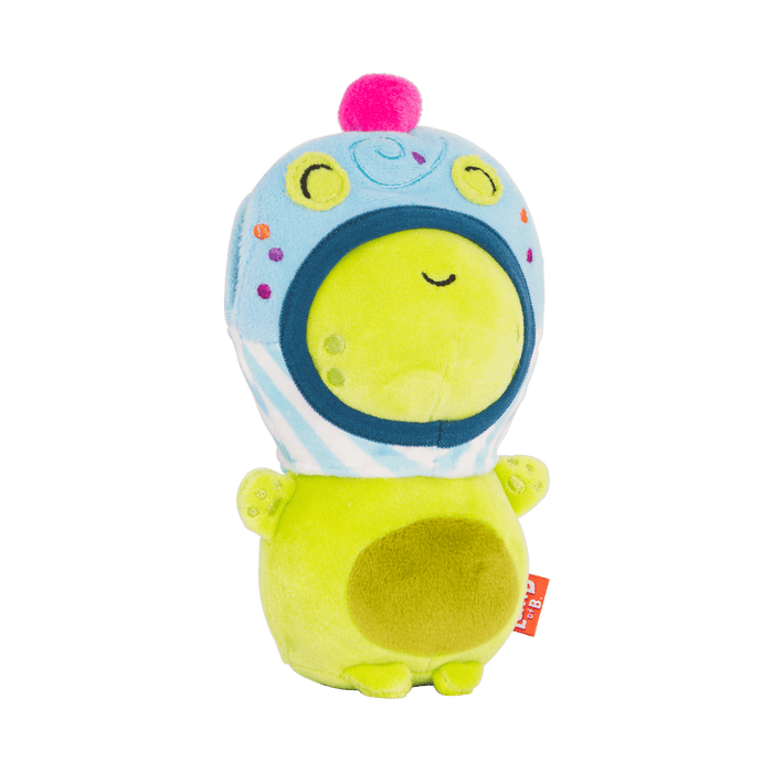 Plush frog with a cupcake hood.