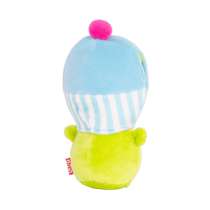 Plush frog with a cupcake hood.