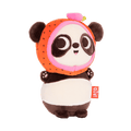 Plush panda with a strawberry hood.