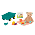 Plush bear with picnic playset and book.