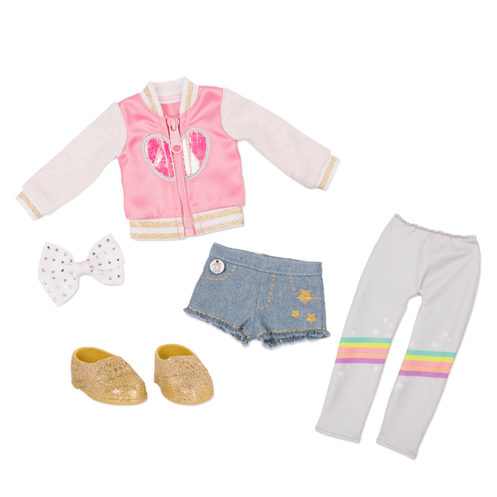 Heart jacket and rainbow leggings for 14-inch doll