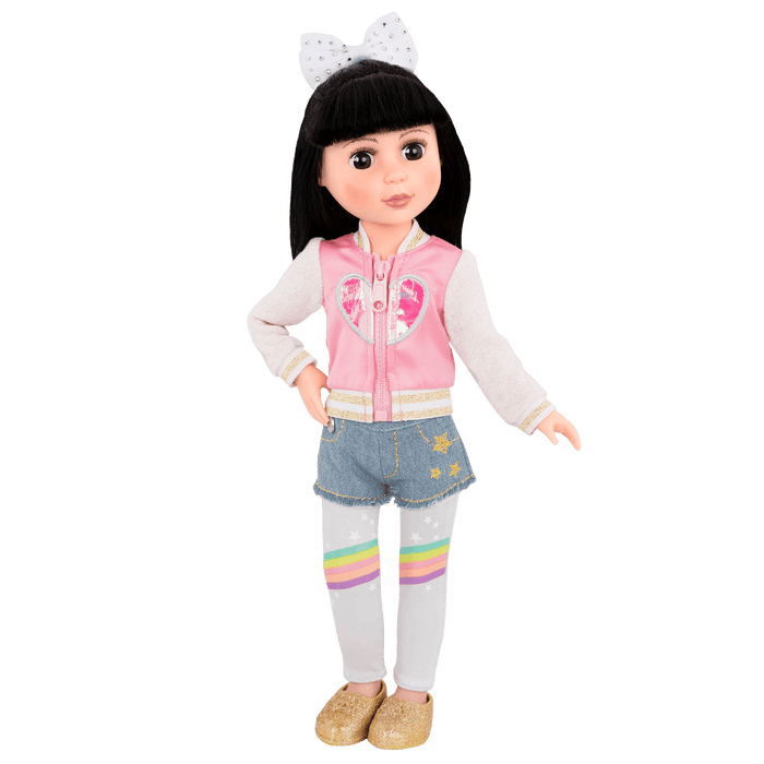 Heart jacket and rainbow leggings for 14-inch doll