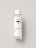 Korean Skincare - Anua  Heartleaf 77+ Hyaluron Soothing Toner in a transparent bottle with a white cap and white label, centered against a light greige background. 150 ml.