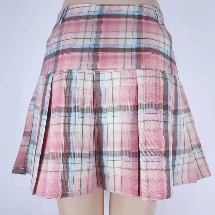 High Waisted Colorful Plaid Pleated Mini Skirt plus size 1XL