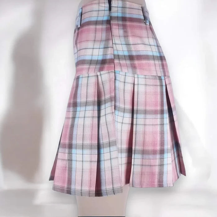 High Waisted Colorful Plaid Pleated Mini Skirt plus size 1XL
