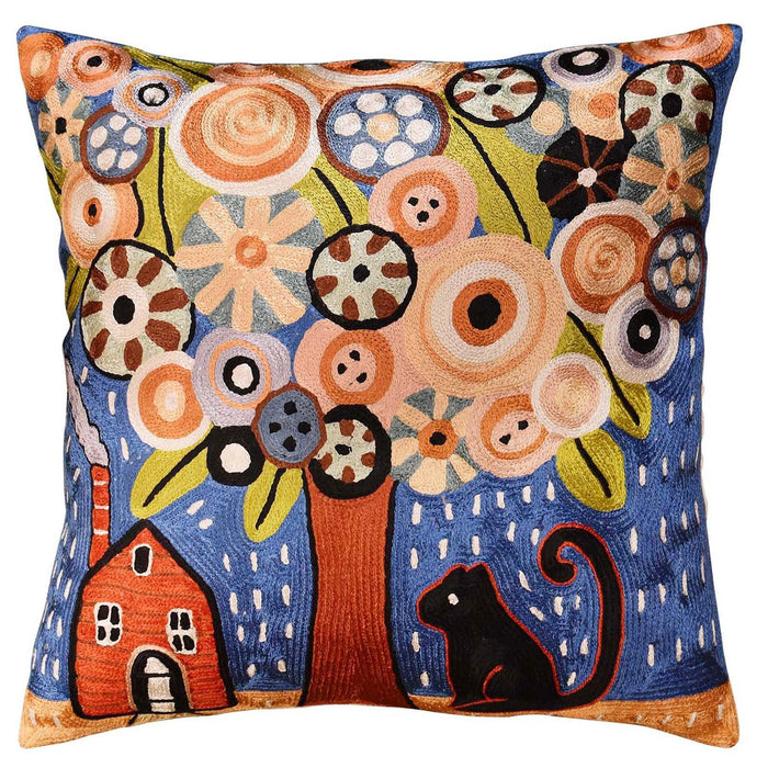 Home Sweet Home Karla Gerard Accent Pillow Cover Handembroidered Art Silk 18"x18" - KashmirDesigns