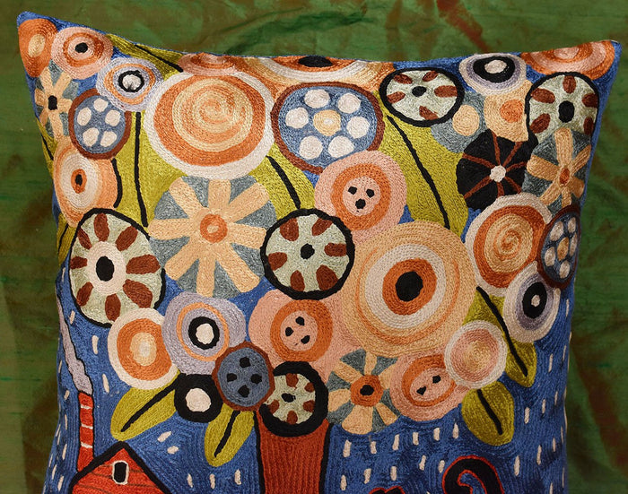 Home Sweet Home Karla Gerard Accent Pillow Cover Handembroidered Art Silk 18"x18" - KashmirDesigns