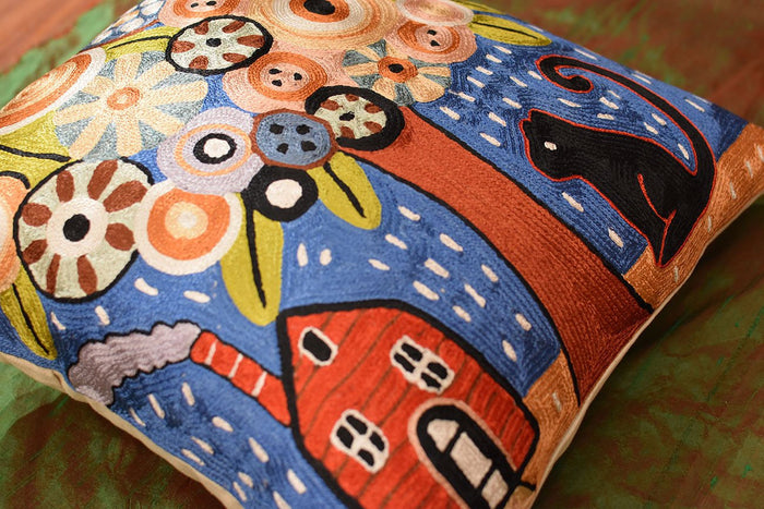 Home Sweet Home Karla Gerard Accent Pillow Cover Handembroidered Art Silk 18"x18" - KashmirDesigns