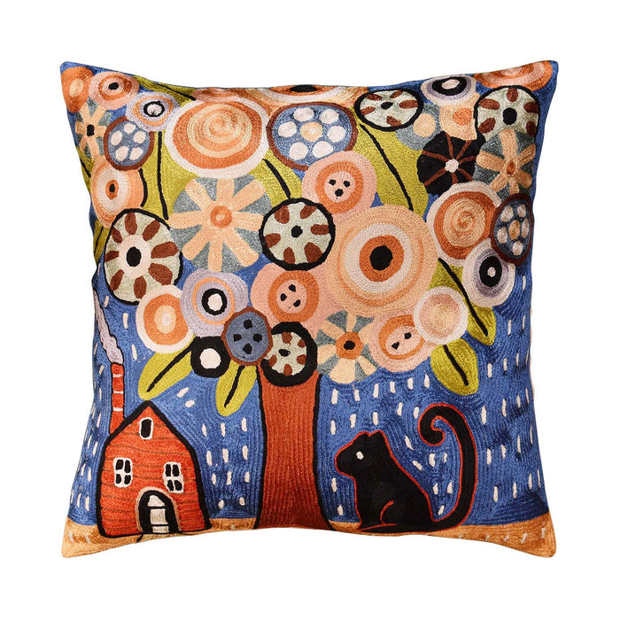 Home Sweet Home Karla Gerard Accent Pillow Cover Handembroidered Art Silk 18"x18" - KashmirDesigns